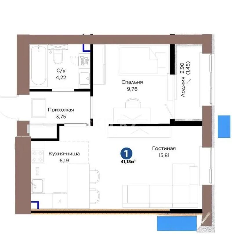 Продажа 2-комнатной квартиры, 42 м² - Продажа двухкомнатных квартир в р-не Нура Астаны - страница 42 фото 1 из 1