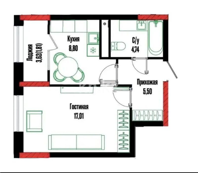Продажа 1-комнатной квартиры, 39 м² - Продажа однокомнатных квартир в кирпичном доме в Астане фото 1 из 1