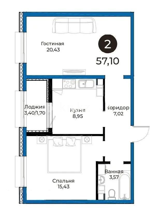 Продажа 2-комнатной квартиры, 57.1 м² - Продажа квартир от собственников в Астане - страница 42 фото 1 из 1