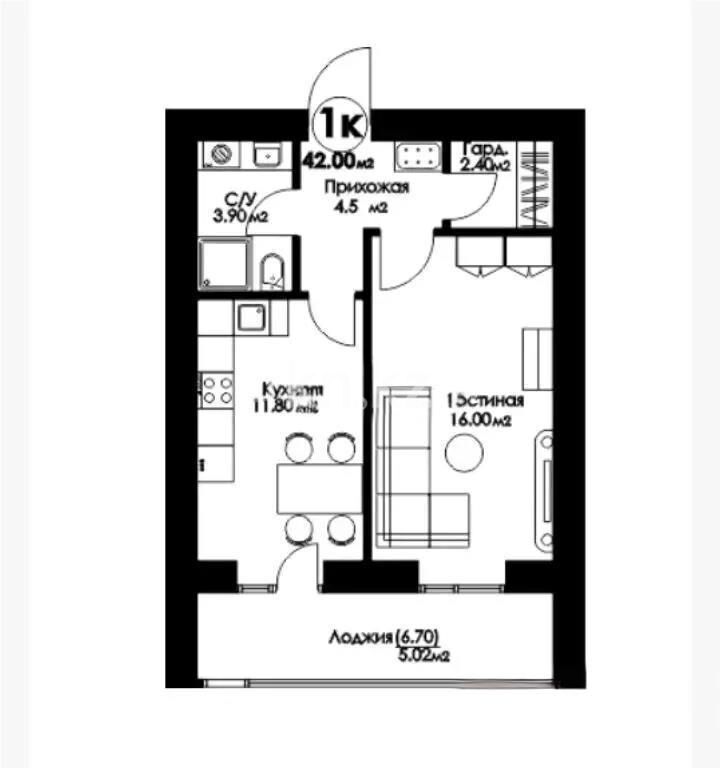 Продажа 1-комнатной квартиры, 41.2 м² - Продажа однокомнатных квартир в р-не Сарыарка Астаны - страница 12 фото 1 из 1