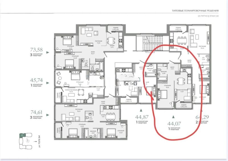Продажа 1-комнатной квартиры, 44.07 м² - Продажа однокомнатных квартир в монолитно-каркасном доме в Астане - страница 30 фото 1 из 1