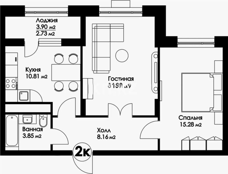 Продажа 2-комнатной квартиры, 57.71 м² - Продажа двухкомнатных квартир в р-не Сарайшык Астаны - страница 32 фото 2 из 2