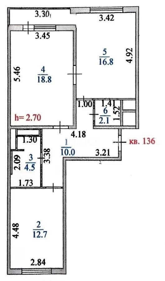 Продажа 2-комнатной квартиры, 66.7 м² - Продажа двухкомнатных квартир в блочном доме в Астане - страница 3 фото 7 из 7
