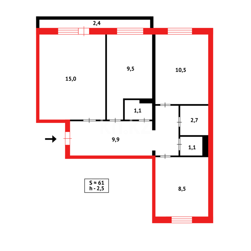 Продажа 3-комнатной квартиры, 61 м² - Продажа трехкомнатных квартир в Майкудуке Караганды - страница 10 фото 16 из 16