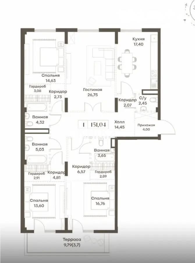 Продажа 4-комнатной квартиры, 151 м² - Продажа четырехкомнатных квартир от собственников в Алматы - страница 4 фото 1 из 1