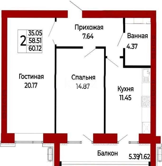 Продажа 2-комнатной квартиры, 60.3 м² - Продажа двухкомнатных квартир в р-не Сарыарка Астаны - страница 20 фото 1 из 1