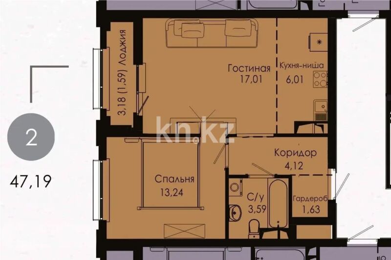 Продажа 2-комнатной квартиры, 47.19 м² - Продажа двухкомнатных квартир в р-не Нура Астаны - страница 51 фото 1 из 1