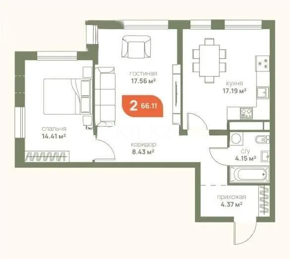 Продажа 2-комнатной квартиры, 66.11 м² - Продажа квартир от собственников в Алматы - страница 292 фото 2 из 2