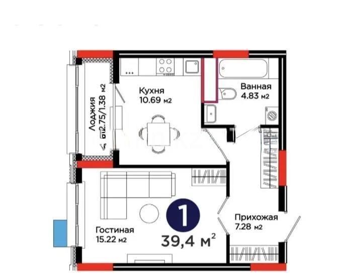 Продажа 1-комнатной квартиры, 39.4 м² - Продажа однокомнатных квартир в р-не Есиль Астаны - страница 20 фото 1 из 1