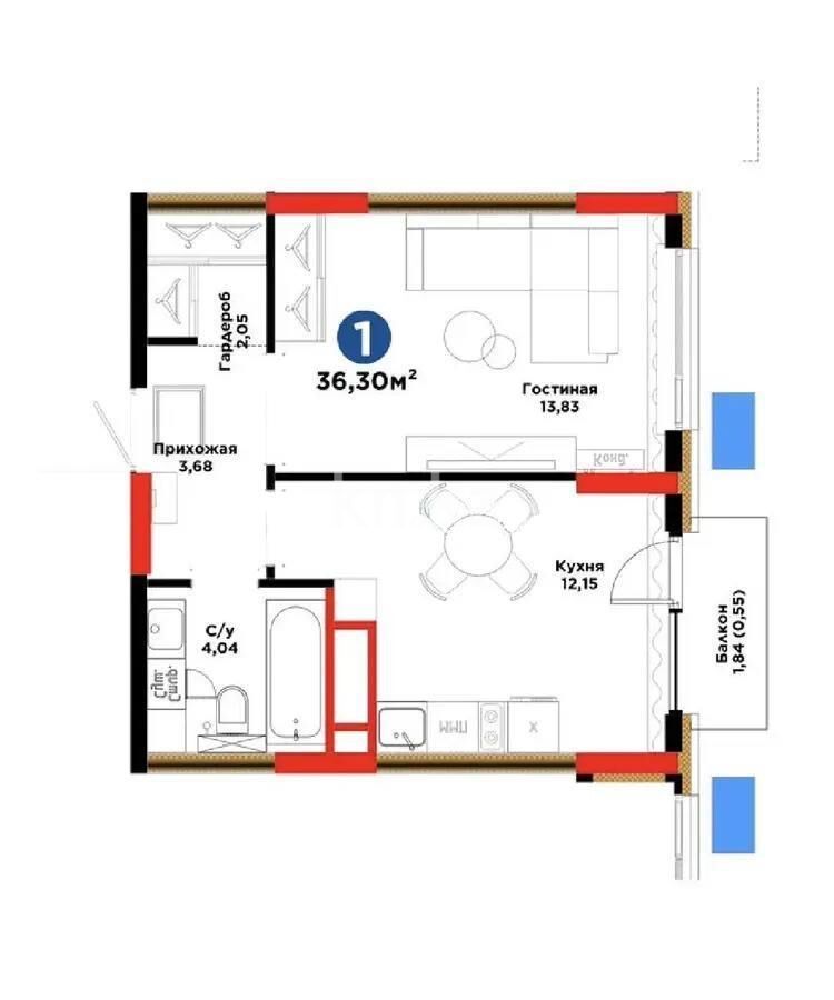 Продажа 1-комнатной квартиры, 36.3 м² - Продажа однокомнатных квартир в р-не Нура Астаны - страница 42 фото 1 из 1