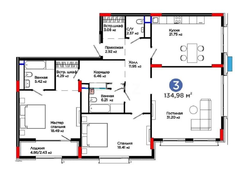 Продажа 3-комнатной квартиры, 134.98 м² - Продажа трехкомнатных квартир в монолитно-каркасном доме в Астане - страница 8 фото 1 из 1
