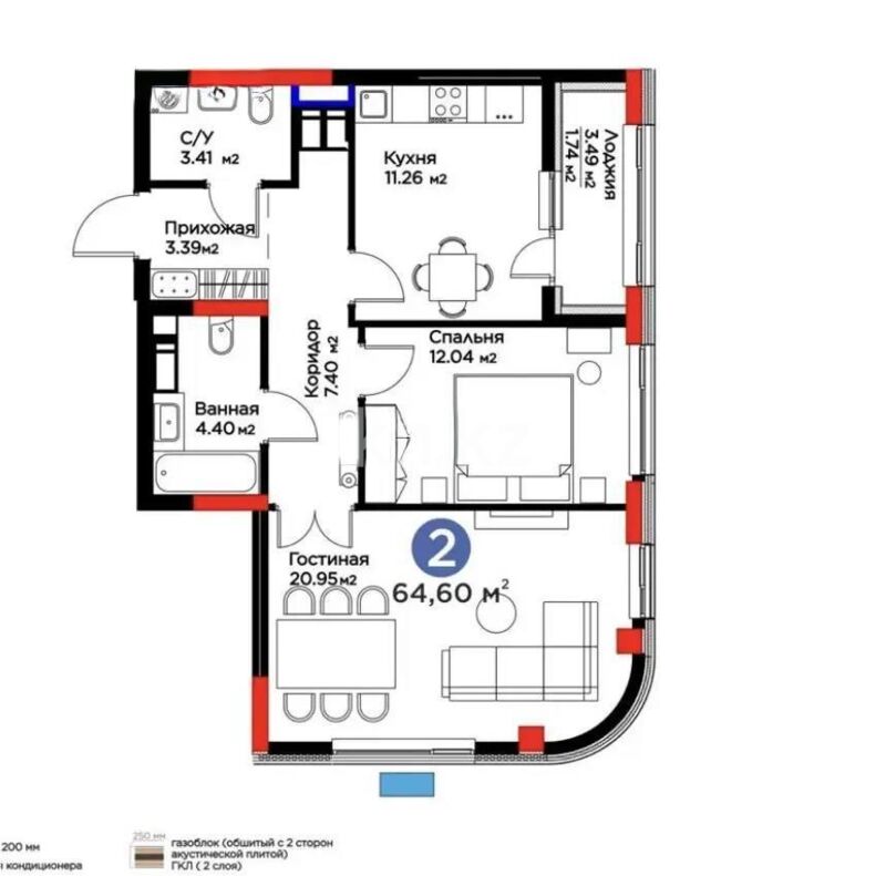 Продажа 2-комнатной квартиры, 64.6 м² - Продажа двухкомнатных квартир в р-не Есиль Астаны - страница 23 фото 1 из 1