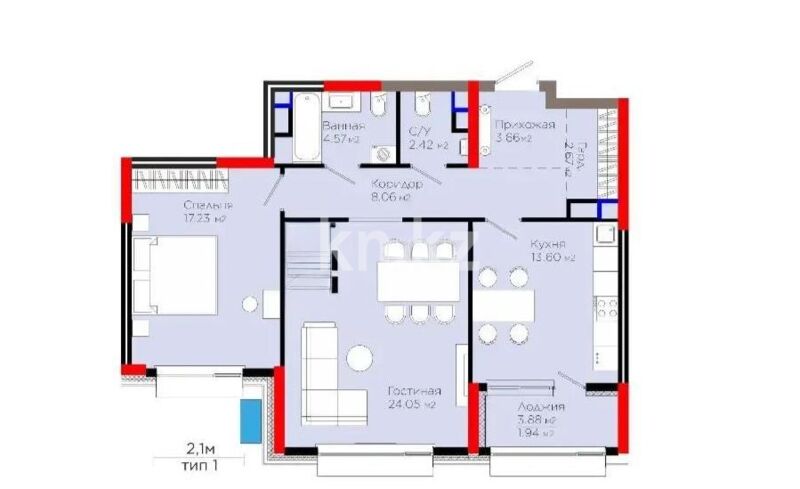 Продажа 2-комнатной квартиры, 78.2 м² - Продажа двухкомнатных квартир в блочном доме в Астане - страница 60 фото 1 из 1