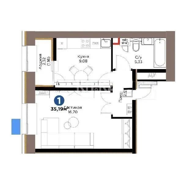 Продажа 1-комнатной квартиры, 35.19 м² - Продажа однокомнатных квартир в р-не Нура Астаны - страница 37 фото 1 из 1