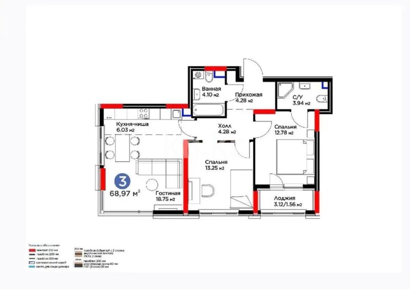 Продажа 3-комнатной квартиры, 68.97 м² - Продажа квартир в монолитно-каркасном доме в Астане - страница 86 фото 1 из 1