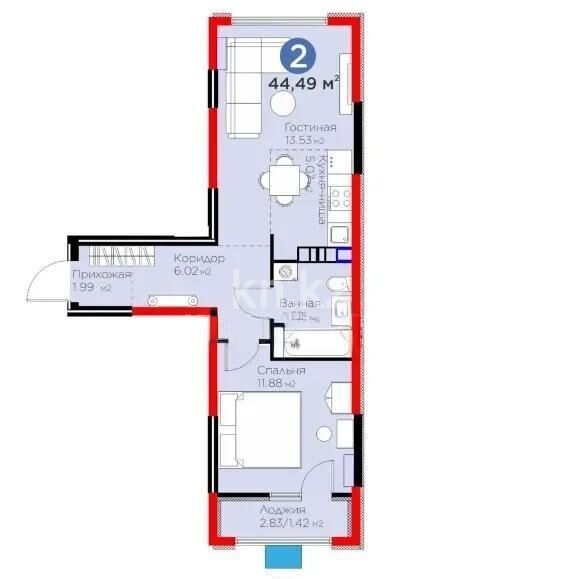 Продажа 2-комнатной квартиры, 44.49 м² - Продажа двухкомнатных квартир в Турксибском р-не Алматы - страница 20 фото 2 из 2