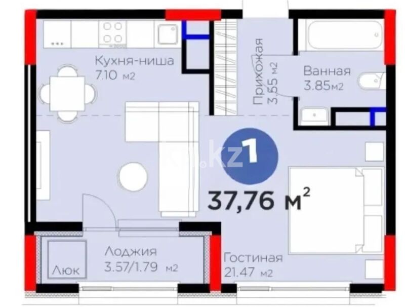 Продажа 1-комнатной квартиры, 37.5 м² - Продажа однокомнатных квартир в р-не Есиль Астаны - страница 32 фото 4 из 4
