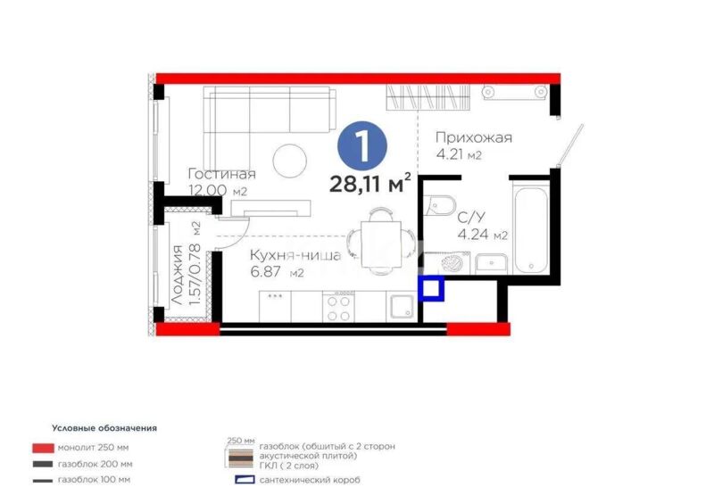 Продажа 1-комнатной квартиры, 28.11 м² - Продажа однокомнатных квартир в р-не Нура Астаны фото 1 из 1
