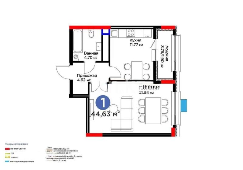 Продажа 1-комнатной квартиры, 44.63 м² - Продажа однокомнатных квартир в р-не Есиль Астаны - страница 22 фото 1 из 1