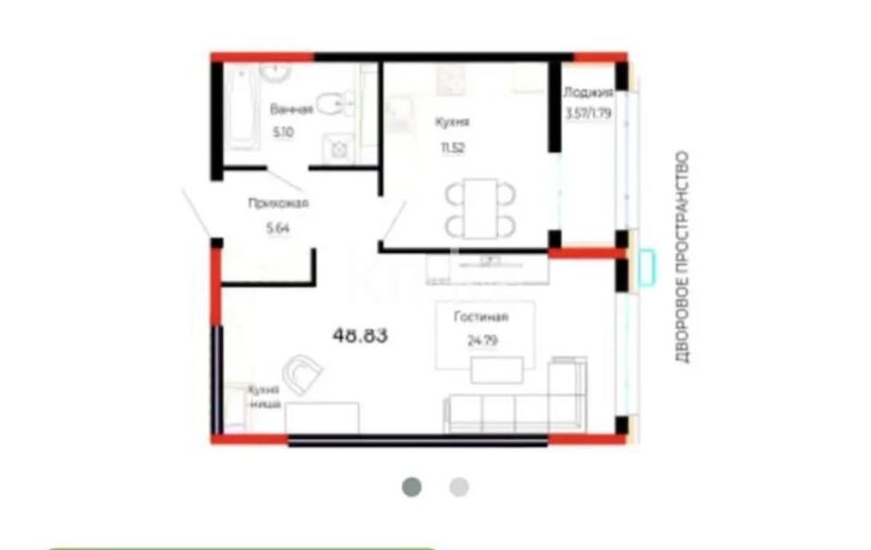 Продажа 1-комнатной квартиры, 48 м² - Недвижимость в Астане - страница 28 фото 1 из 1