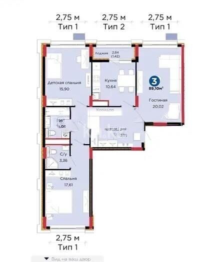 Продажа 3-комнатной квартиры, 89.1 м² - Продажа трехкомнатных квартир в р-не Байконур Астаны - страница 2 фото 1 из 1