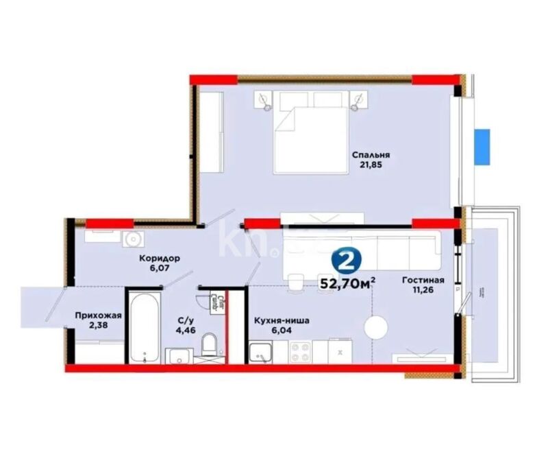 Продажа 2-комнатной квартиры, 53 м² - Продажа двухкомнатных квартир в блочном доме в Казахстане - страница 63 фото 1 из 1