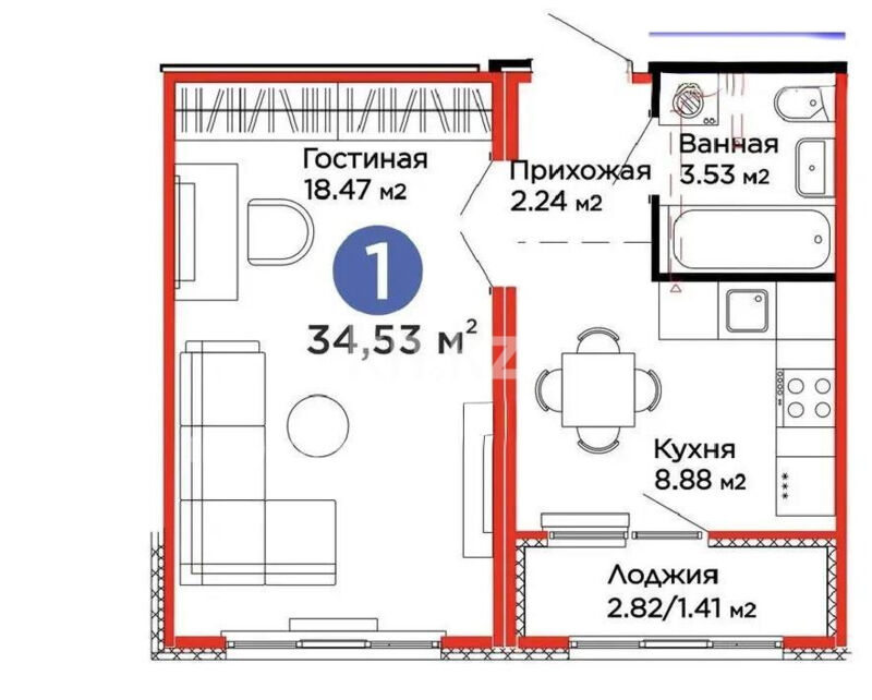 Продажа 1-комнатной квартиры, 34.53 м² - Продажа квартир в монолитном доме в Астане - страница 13 фото 1 из 1