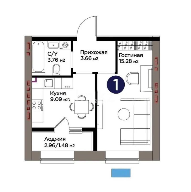 Продажа 1-комнатной квартиры, 33.27 м² - Продажа однокомнатных квартир в р-не Нура Астаны - страница 24 фото 1 из 1