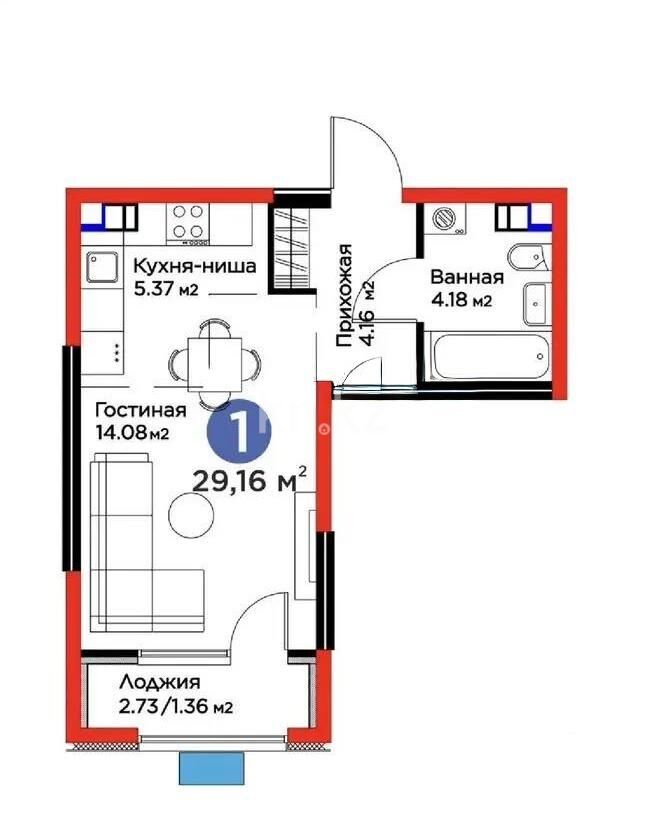 Продажа 1-комнатной квартиры, 29.16 м² - Продажа однокомнатных квартир от собственников в Алматы - страница 6 фото 1 из 1