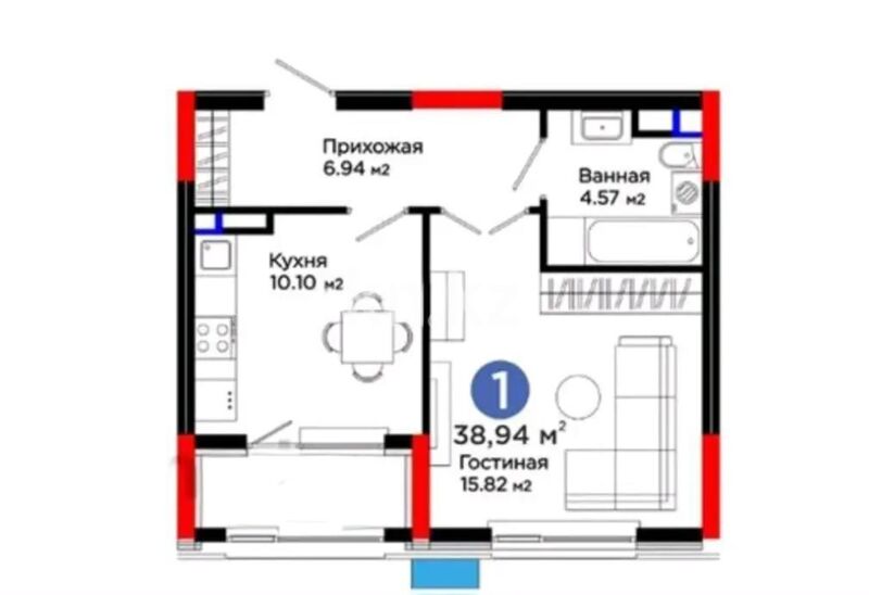 Продажа 1-комнатной квартиры, 38 м² - Продажа однокомнатных квартир в монолитно-каркасном доме в Астане фото 1 из 1