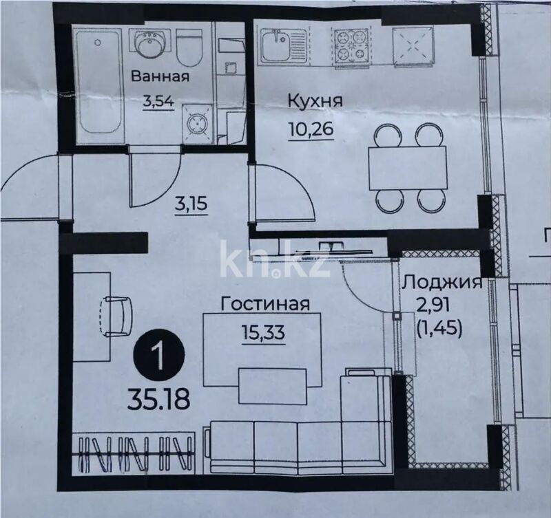 Продажа 1-комнатной квартиры, 35.18 м² - Продажа однокомнатных квартир в блочном доме в Казахстане - страница 47 фото 1 из 1