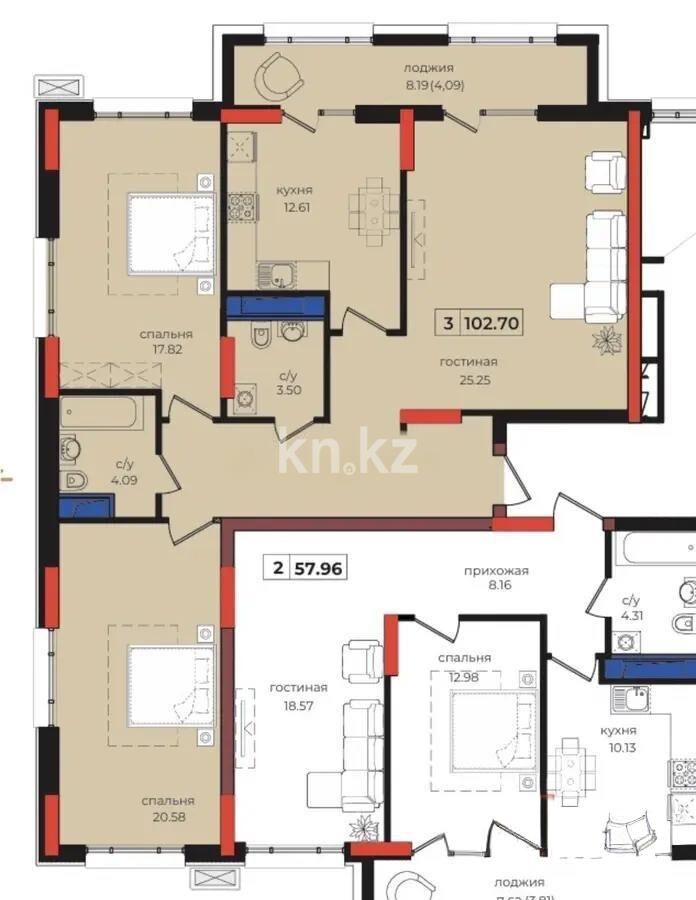 Продажа 3-комнатной квартиры, 103 м² - Продажа трехкомнатных квартир в блочном доме в Казахстане - страница 35 фото 1 из 1