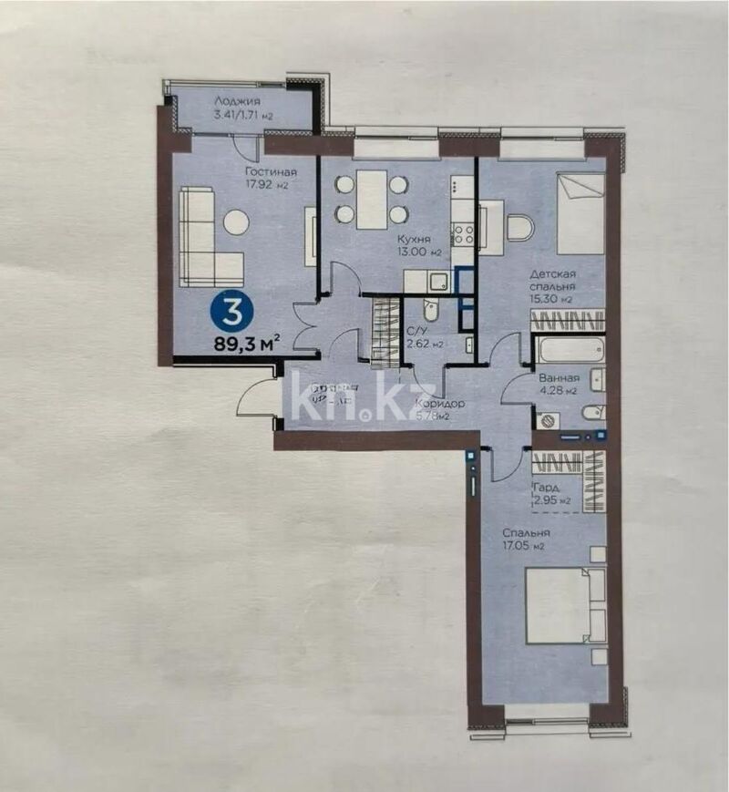 Продажа 3-комнатной квартиры, 89.3 м² - Продажа трехкомнатных квартир в монолитно-каркасном доме в Астане - страница 10 фото 1 из 1