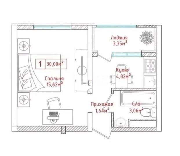 Продажа 1-комнатной квартиры, 30 м² - Продажа однокомнатных квартир в Турксибском р-не Алматы - страница 6 фото 1 из 1