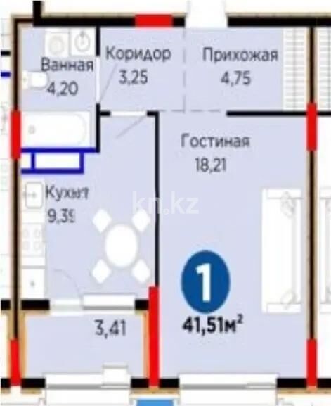 Продажа 1-комнатной квартиры, 41.51 м² - Продажа однокомнатных квартир в монолитно-каркасном доме в Астане - страница 28 фото 1 из 1