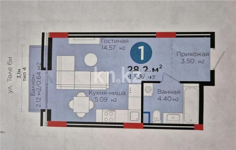 Продажа 1-комнатной квартиры, 27 м² - Продажа однокомнатных квартир в р-не Нура Астаны - страница 38 фото 1 из 1
