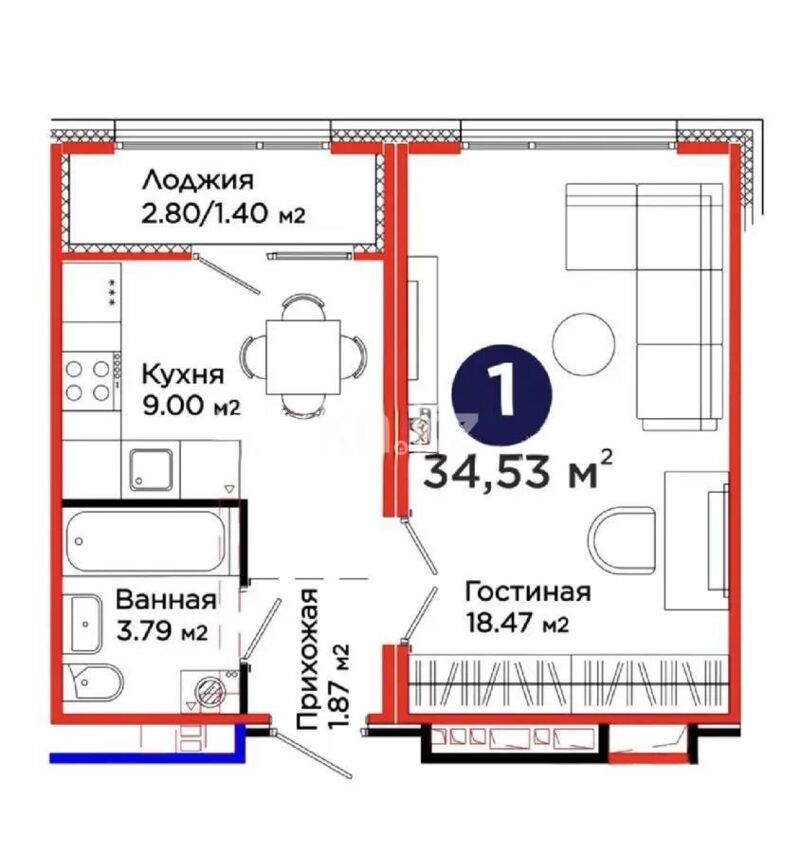 Продажа 1-комнатной квартиры, 34.53 м² - Продажа однокомнатных квартир в р-не Сарыарка Астаны - страница 9 фото 1 из 1