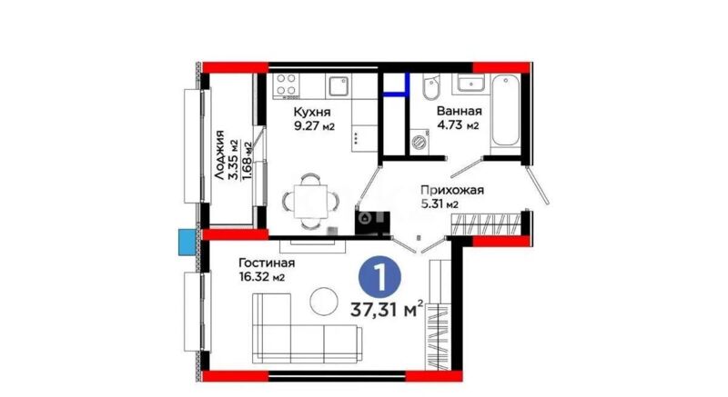Продажа 1-комнатной квартиры, 37.31 м² - Продажа однокомнатных квартир в р-не Есиль Астаны - страница 25 фото 1 из 1