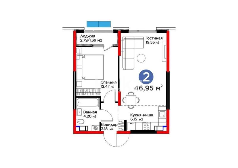 Продажа 2-комнатной квартиры, 47 м² - Продажа двухкомнатных квартир в монолитном доме в Казахстане - страница 12 фото 1 из 1