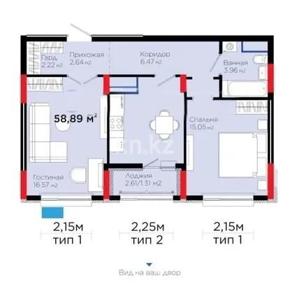 Продажа 2-комнатной квартиры, 59 м² - Продажа квартир в монолитном доме в Астане - страница 3 фото 1 из 1