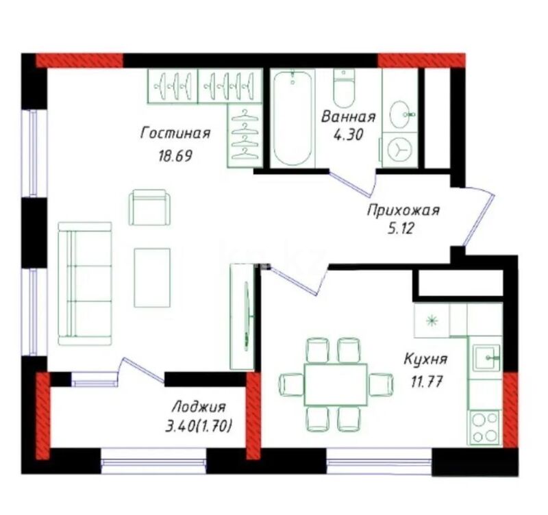 Продажа 1-комнатной квартиры, 42 м² - Продажа квартир в монолитном доме в Астане фото 1 из 1