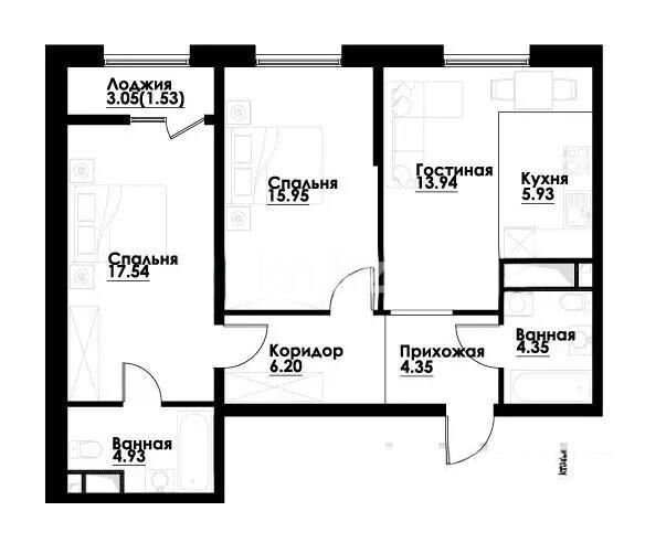 Продажа 3-комнатной квартиры, 75 м² - Продажа трехкомнатных квартир в монолитно-каркасном доме в Казахстане фото 1 из 1