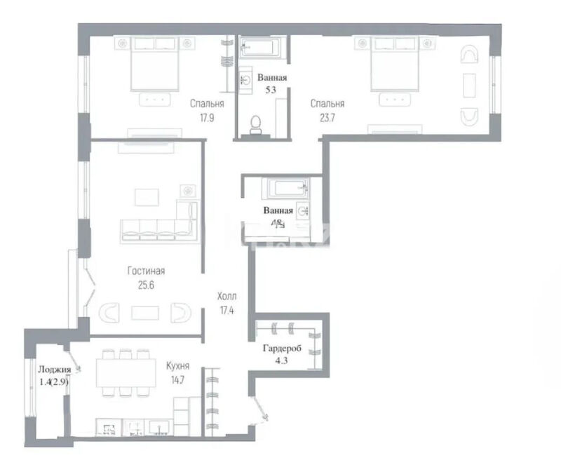 Продажа 3-комнатной квартиры, 114 м² - Продажа квартир в блочном доме в Астане - страница 3 фото 4 из 4