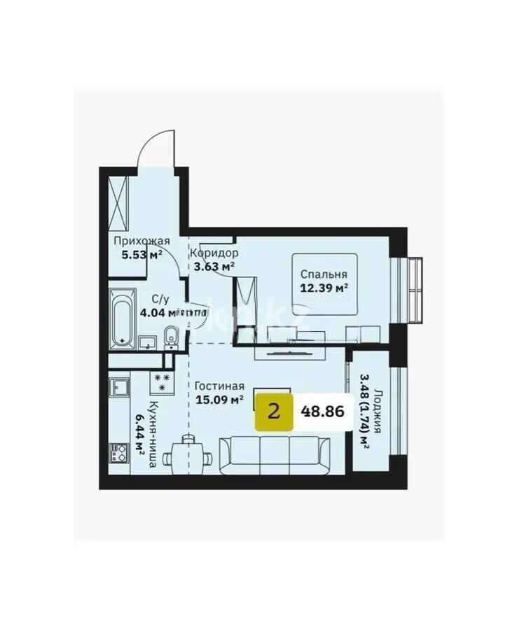 Продажа 2-комнатной квартиры, 48.86 м² - Продажа квартир в новостройках Алматы - страница 17 фото 5 из 5