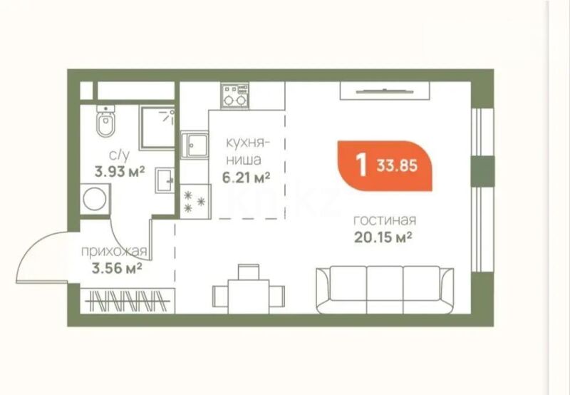 Продажа 1-комнатной квартиры, 34 м² - Продажа однокомнатных квартир в Алатауском р-не Алматы - страница 30 фото 3 из 3