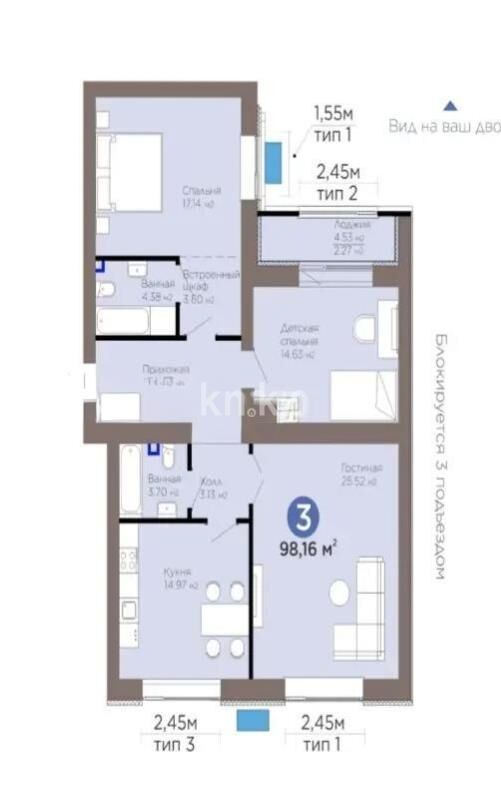 Продажа 3-комнатной квартиры, 98.16 м² - Продажа квартир в кирпичном доме в Астане - страница 41 фото 1 из 1