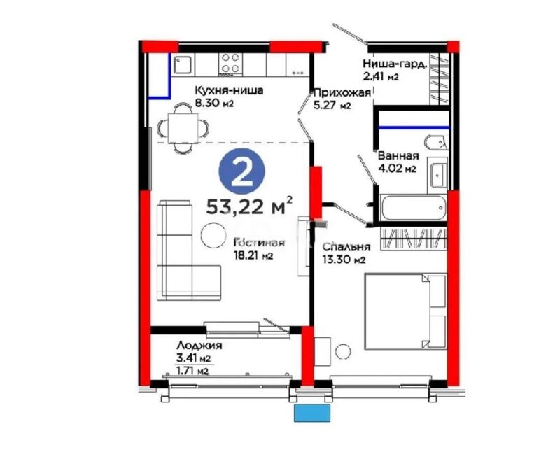 Продажа 2-комнатной квартиры, 53.22 м² - Продажа двухкомнатных квартир в блочном доме в Казахстане - страница 58 фото 2 из 2
