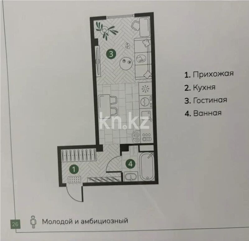 Продажа 1-комнатной квартиры, 33 м² - Продажа однокомнатных квартир от собственников в Алматы - страница 4 фото 2 из 2