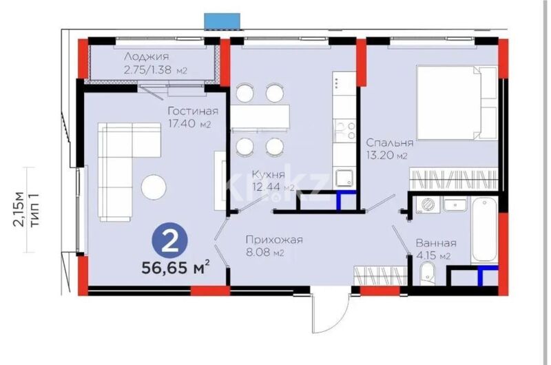 Продажа 2-комнатной квартиры, 57 м² - Продажа двухкомнатных квартир в блочном доме в Казахстане - страница 75 фото 1 из 1