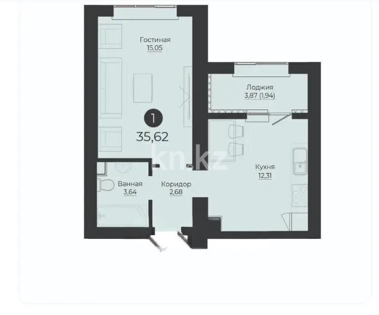 Продажа 1-комнатной квартиры, 35.62 м² - Продажа квартир в Казахстане - страница 36 фото 1 из 1